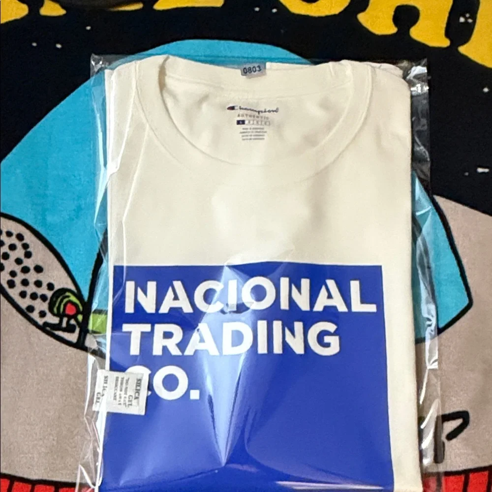 Champion Cream T-Shirt with Blue "Nacional Trading Co." Graphic - Picture 13 of 13